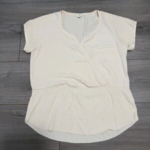 ARITZIA WILFRED Women’s Cream Wrap-Style peplum Short Sleeve Top